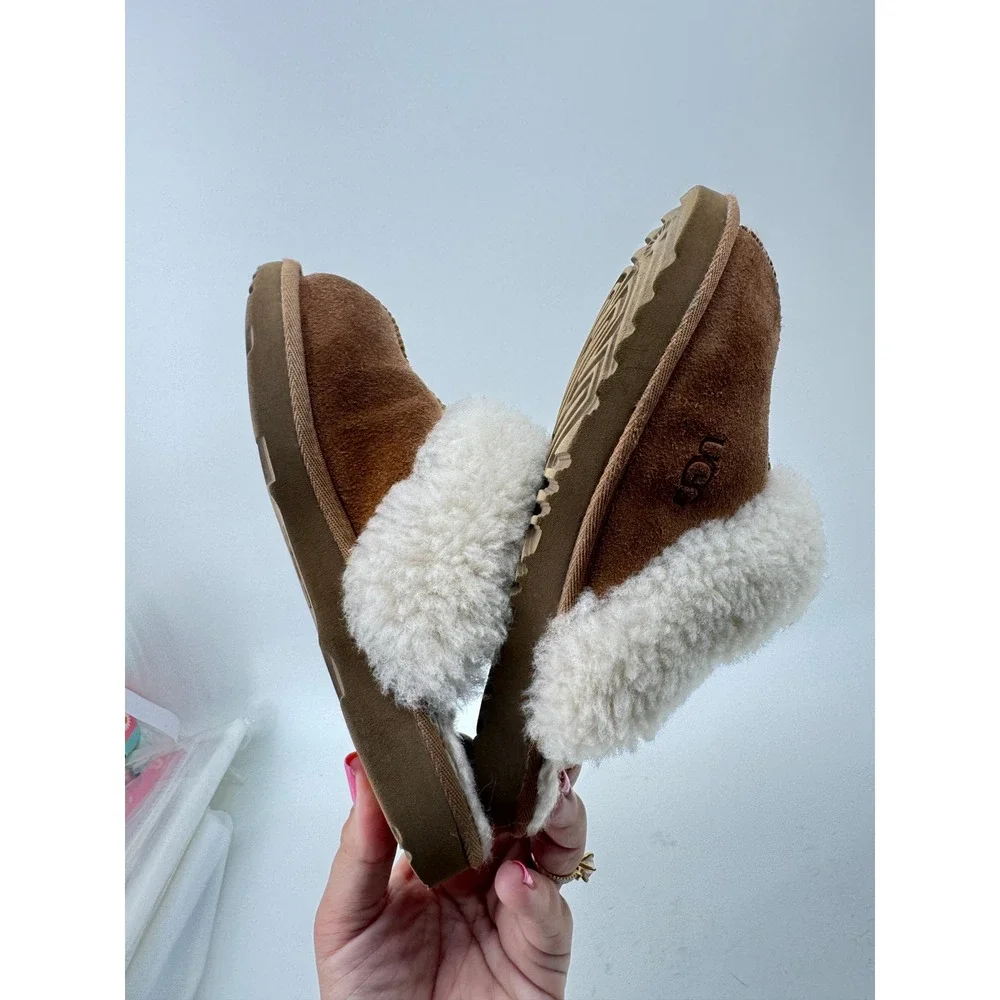 UGG Kids Cozy II Slipper Chestnut Suede Sheepskin Scuff Size 4